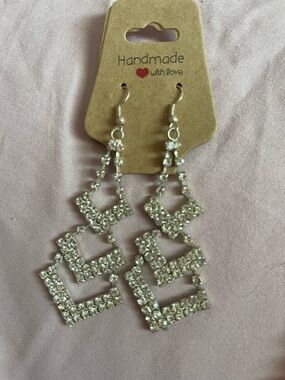 Silver Rhinestone Drop Earrings - Sparkling Silver